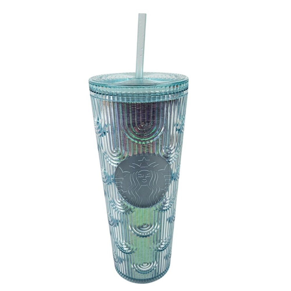 Starbucks Tumbler Iridescent Mermaid Scales Venti Cold Cup 24oz Lid Straw
